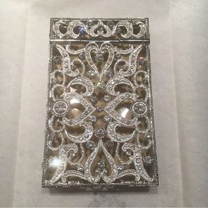 White Silver With Sparkling Diamonds Business Card Holder